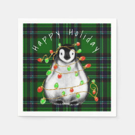 Holiday Festive Penguin, roodgekleurde groene lich Servet