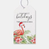 Holiday Flamingo Floral Kerstmis op maat Cadeaulabel (Voorkant)