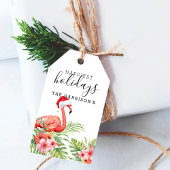 Holiday Flamingo Floral Kerstmis op maat Cadeaulabel