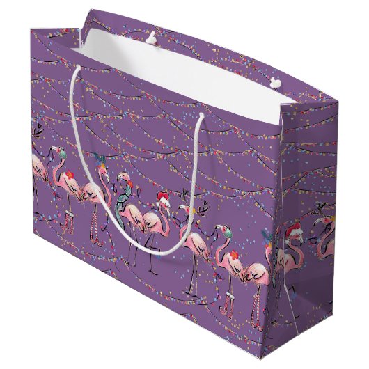 Holiday Flamingos Tropical Holiday Gift Bag Groot Cadeauzakje (Achterkant Gekanteld)