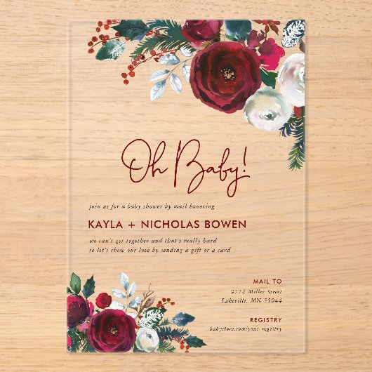 Holiday Floral Baby shower per post Acryl Uitnodigingen (Voorkant)
