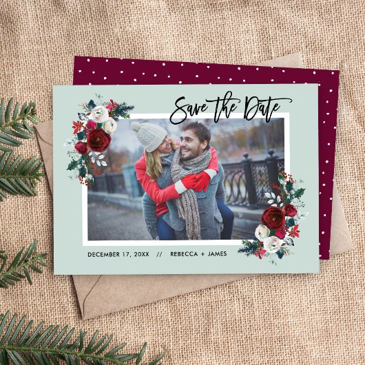 Holiday Floral Bewaar de datum Fotokaart Save The Date