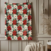Holiday Floral Blanket Cozy Red Christmas Accent Fleece Deken