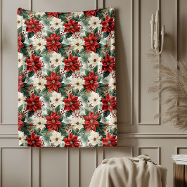 Holiday Floral Blanket Cozy Red Christmas Accent Fleece Deken