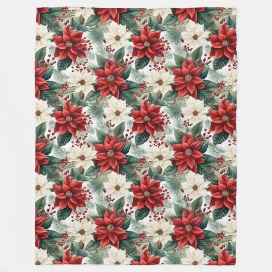 Holiday Floral Blanket Cozy Red Christmas Accent Fleece Deken (Voorkant)