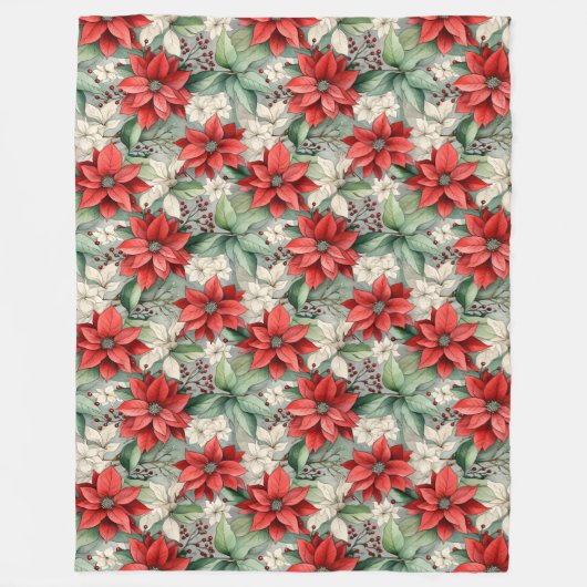 Holiday Floral Blanket Red Poinsettia Cozy Throw Fleece Deken (Voorkant)