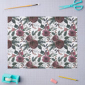 Holiday Floral Burgundy Rozen Green Pine en Holly Tissuepapier (Craft)