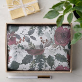 Holiday Floral Burgundy Rozen Green Pine en Holly Tissuepapier (Geschenk)