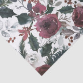 Holiday Floral Burgundy Rozen Green Pine en Holly Tissuepapier (Detail)