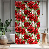 Holiday Floral Curtain Red Poinsettia Décor Douchegordijn