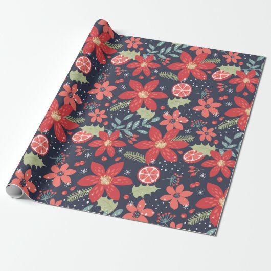 Holiday Floral Pattern Cadeaupapier (Uitgerold)