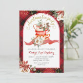 Holiday Floral Red Plaid Winter Birthday Tea Kaart (Staand voorkant)