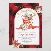 Holiday Floral Red Plaid Winter Birthday Tea Kaart (Voorkant / Achterkant)