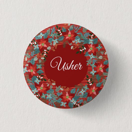 Holiday Floral Volunteer Usher Ronde Button 3,2 Cm (Voorkant)