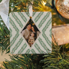 Holiday Foliage Quadrant Ivory and Green Keramisch Ornament