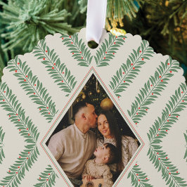 Holiday Foliage Quadrant Ivory and Green Ornament Kaart