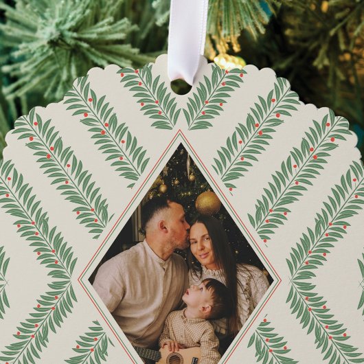 Holiday Foliage Quadrant Ivory and Green Ornament Kaart