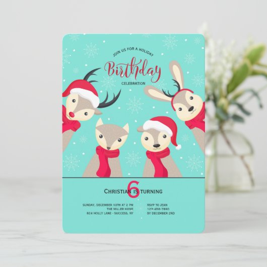 Holiday Forest Friends Uitnodiging (Staand voorkant)