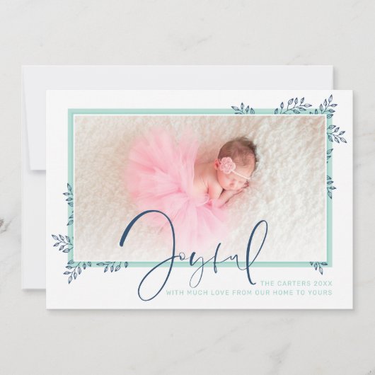 HOLIDAY FOTO-elegant baby botanische munt Feestdagenkaart (Voorkant)