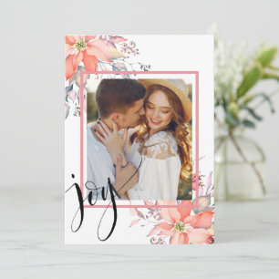 Holiday Foto Floral Poinsettia "Joy" gepersonalise Feestdagenkaart