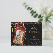 Holiday Foto Gold Glitter-script kerst Briefkaart (Staand voorkant)