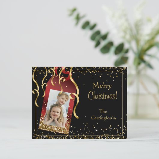 Holiday Foto Gold Glitter-script kerst Briefkaart (Staand voorkant)
