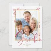 HOLIDAY FOTO stijlvol botanisch rood goud fijn Feestdagenkaart (Voorkant)