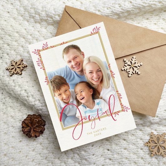 HOLIDAY FOTO stijlvol botanisch rood goud fijn Feestdagenkaart