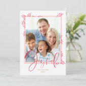 HOLIDAY FOTO stijlvol botanisch rood roze joyachti Feestdagenkaart (Staand voorkant)