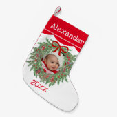 Holiday Foto Stocking Wreath Woodland Datum Kleine Kerstsok (Voorkant (Hangend))