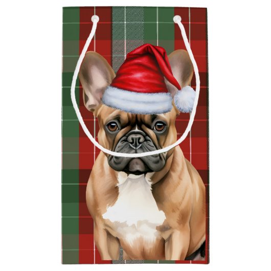 Holiday French Bulldog and Festive Plaid Christmas Klein Cadeauzakje (Achterkant)