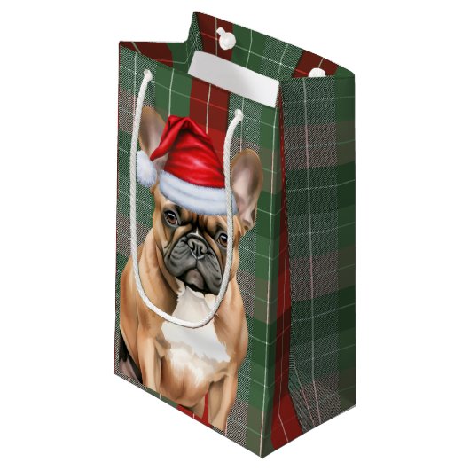 Holiday French Bulldog and Festive Plaid Christmas Klein Cadeauzakje (Voorkant Gekanteld)