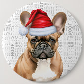 Holiday Frenchie Santa Dog on Woof Background Ronde Button 6,0 Cm (Voorkant)