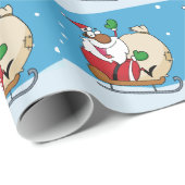 Holiday Fun Black Santa Claus Riding Sled Cadeaupapier (Rol Hoek)