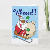 Holiday Fun Black Santa Claus Riding Sled Feestdagen Kaart (Voorkant)