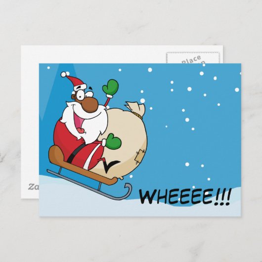 Holiday Fun Black Santa Claus Riding Sled Feestdagenkaart (Voorkant / Achterkant)