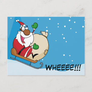 Holiday Fun Black Santa Claus Riding Sled Feestdagenkaart
