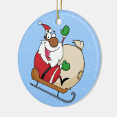 Holiday Fun Black Santa Claus Riding Sled Keramisch Ornament (Links)