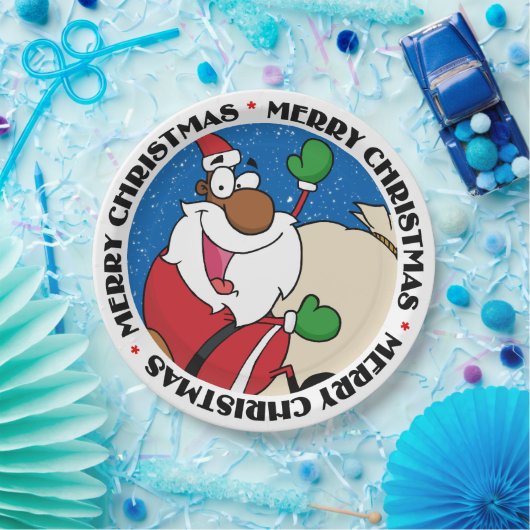 Holiday Fun Black Santa Claus Riding Sled Papieren Bordje (Feest)