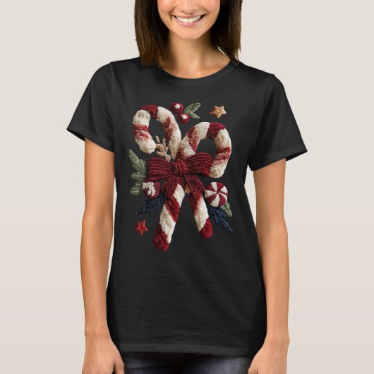 Holiday Fun - Candy Canes Faux Yarn T-shirt (Voorkant)