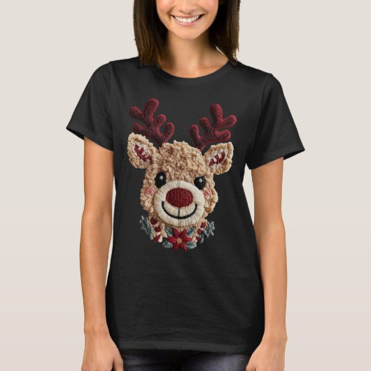 Holiday Fun - Red Nose Reindeer Faux Yarn T-shirt (Voorkant)
