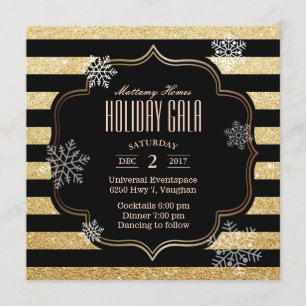 Holiday Gala Black & Gold Stripes Snowflakes Kaart