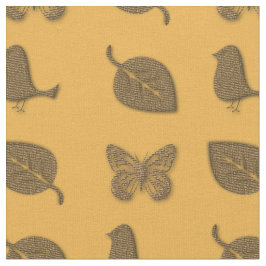 Holiday Garden Golden Leaf Butterfly Bird Stof