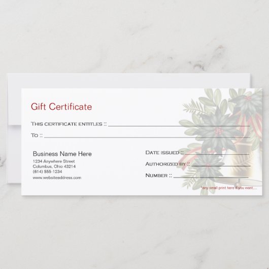 Holiday Gift Certificate Golden Kerstmis Bells (Achterkant)