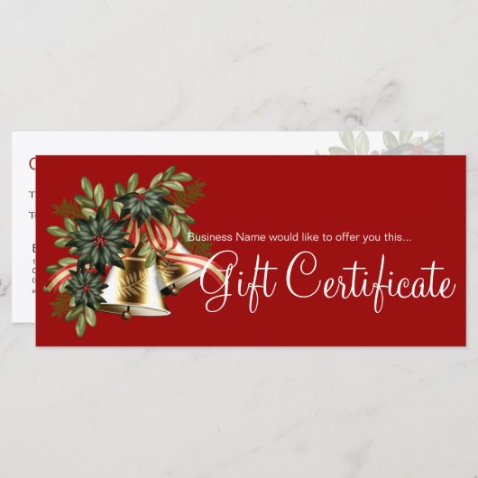 Holiday Gift Certificate Golden Kerstmis Bells (Voorkant / Achterkant)