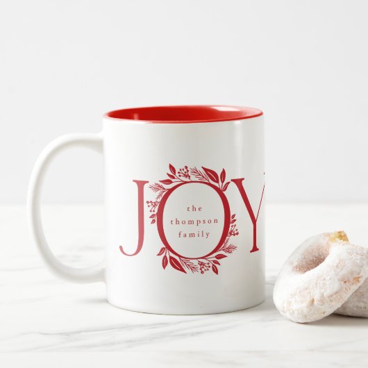 Holiday Gift Joy Wreated Kerstmis Rood op maat Tweekleurige Koffiemok (Met donut)