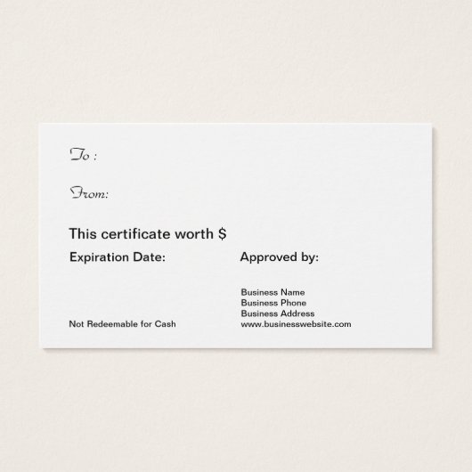 Holiday Gift Kaart Certificaat Eenvoudig Zwart Wit (Achterkant)