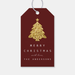 Holiday Gift Label Bourgogne Gouden Kerstboom Cadeaulabel