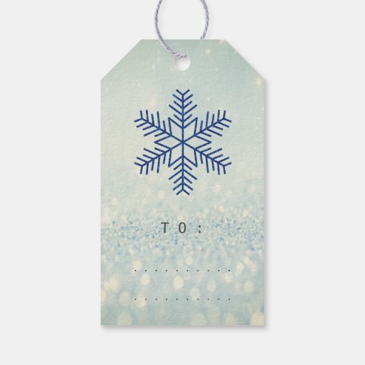 Holiday Gift Label Glitter Navy Silver Sneeuwvlokk Cadeaulabel (Achterkant)