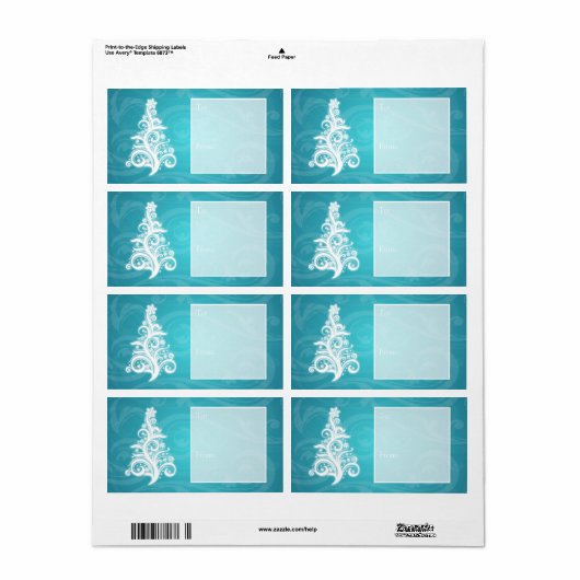 Holiday Gift Label Swirly Christmas Tree Blauw (Full Sheet)